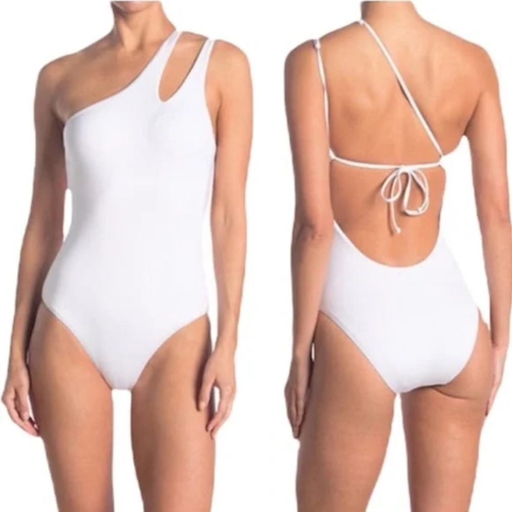 Becca One Piece Asymmetrical Tie Back White Swimsuit NWT